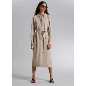 & OTHER STORIES Knitted Polo Collared Belted Midi Wool Sweater Dress S